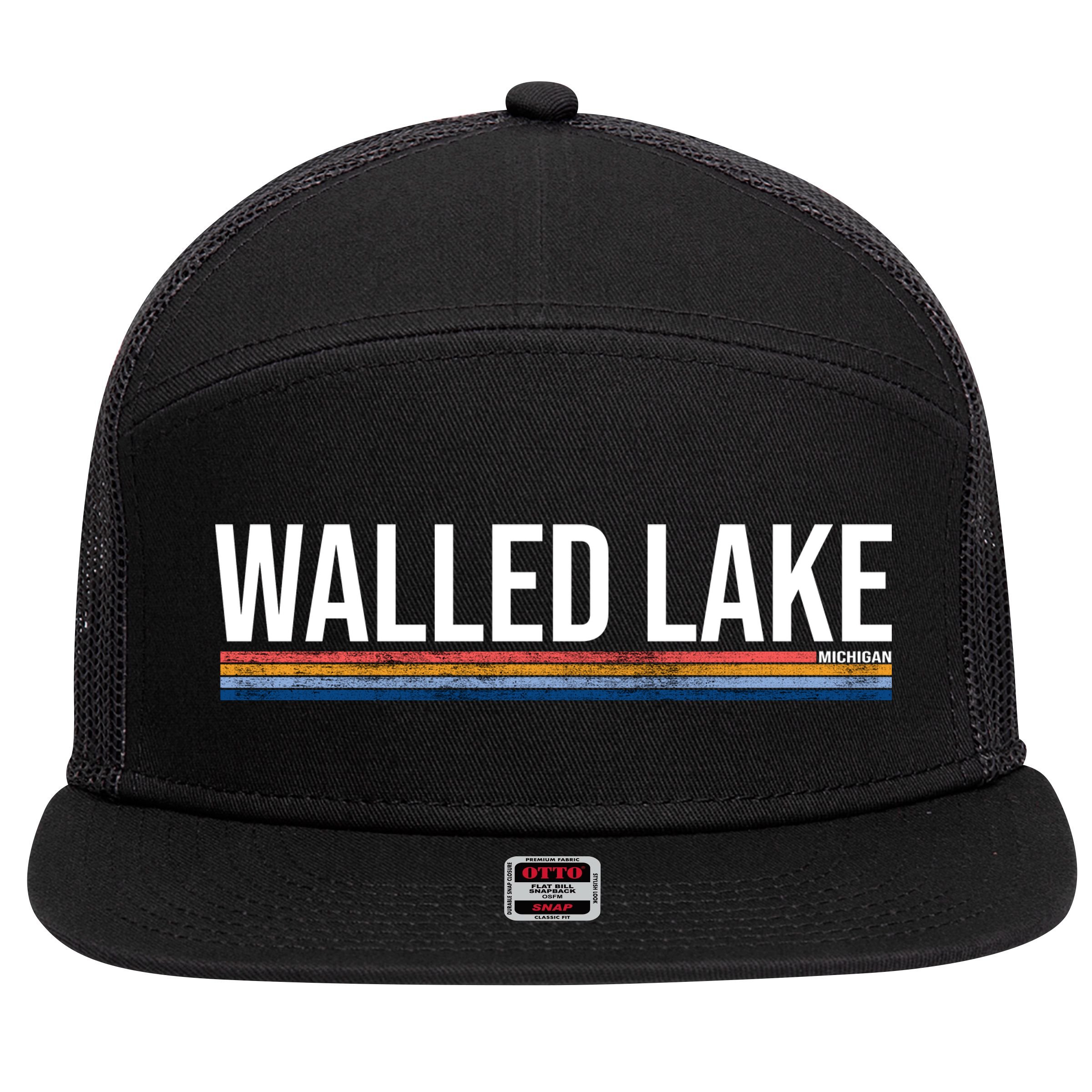 Walled Lake Michigan Retro 7 Panel Mesh Trucker Snapback Hat