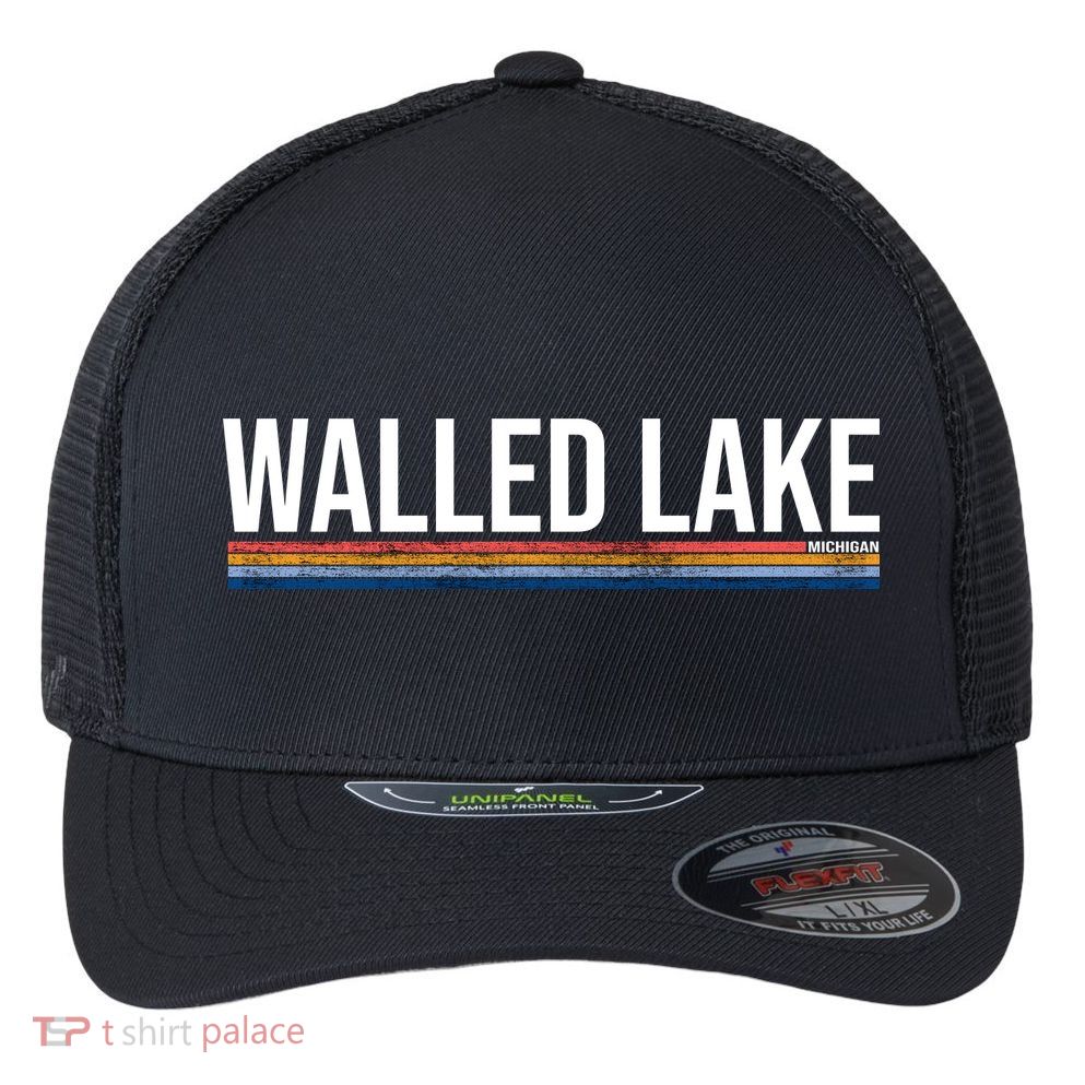 Walled Lake Michigan Retro Flexfit Unipanel Trucker Cap