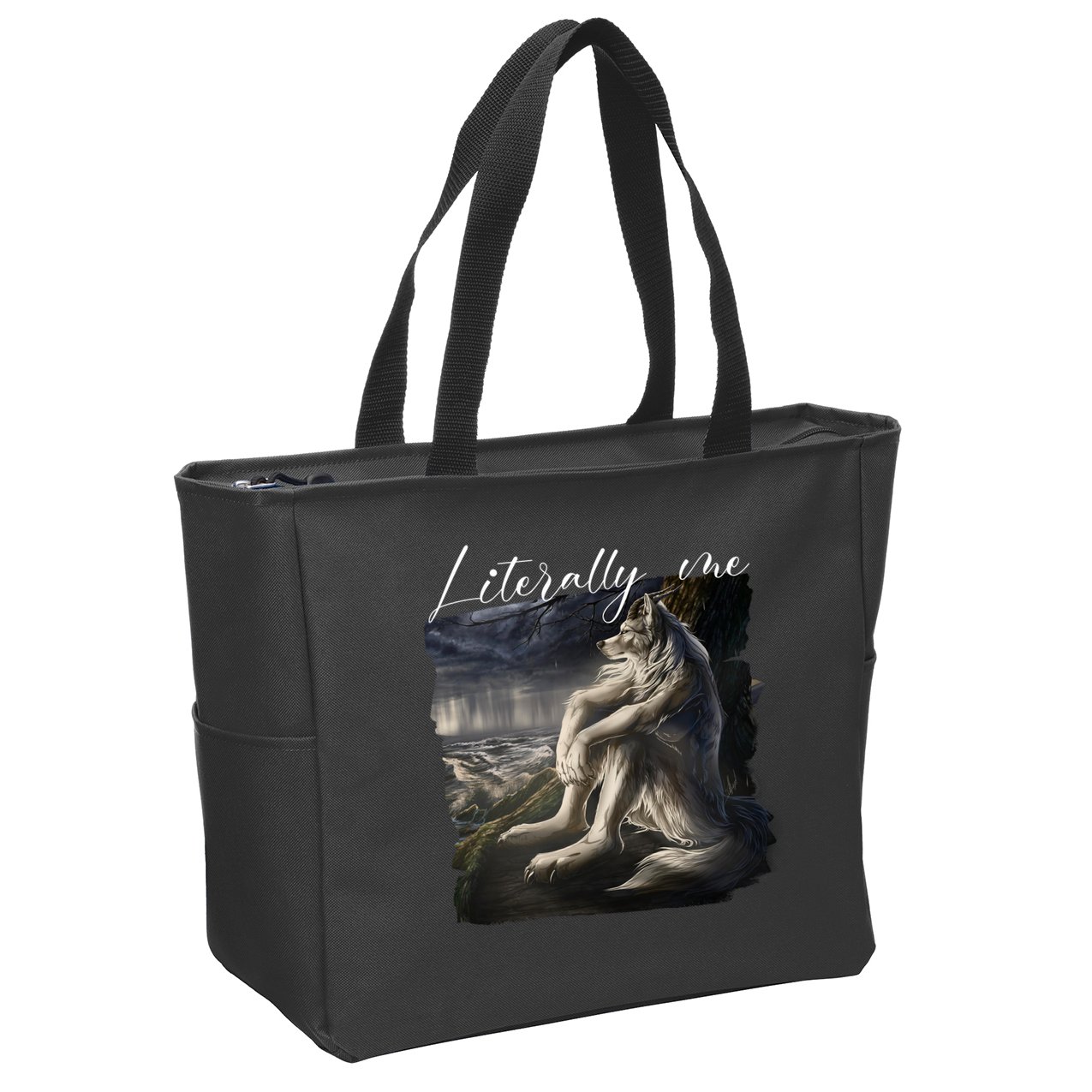 Wolf Literally Me Funny Meme Zip Tote Bag