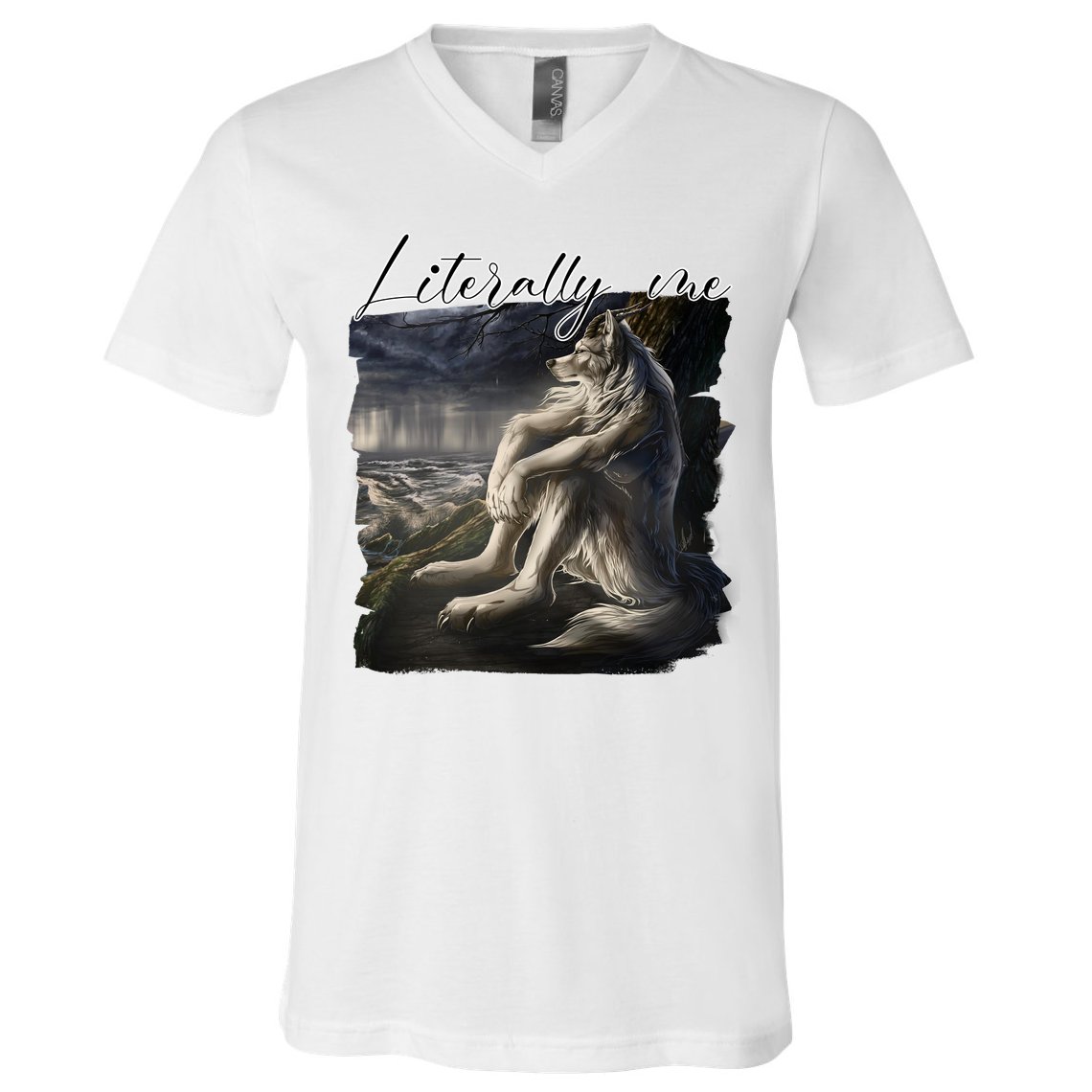 Wolf Literally Me Funny Meme V-Neck T-Shirt