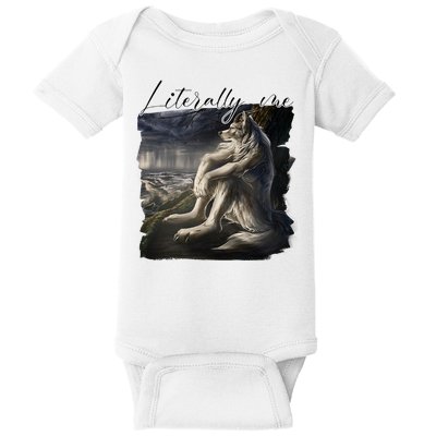 Wolf Literally Me Funny Meme Baby Bodysuit
