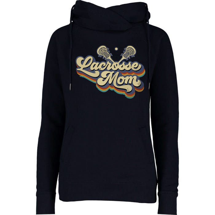 Womens Lacrosse Mom Vintage Retro Lacrosse Stick Sun Gift Womens Funnel Neck Pullover Hood