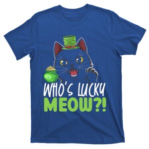 Who's Lucky Meow Irish Cat Lover Saint Patricks Day Gift T-Shirt