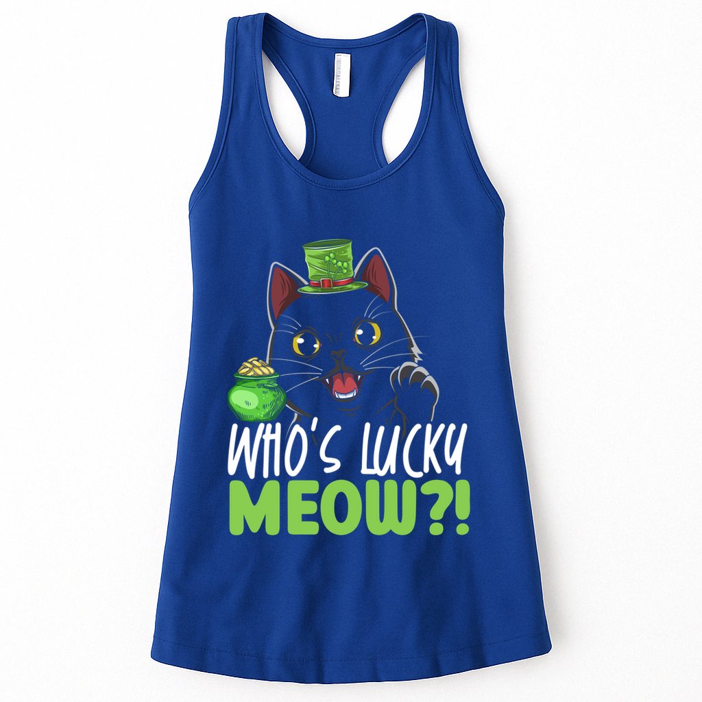 Who's Lucky Meow Irish Cat Lover Saint Patricks Day Gift Womens Tank Top
