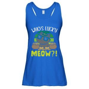 Who's Lucky Meow Irish Cat Lover Saint Patricks Day Great Gift Ladies Essential Flowy Tank