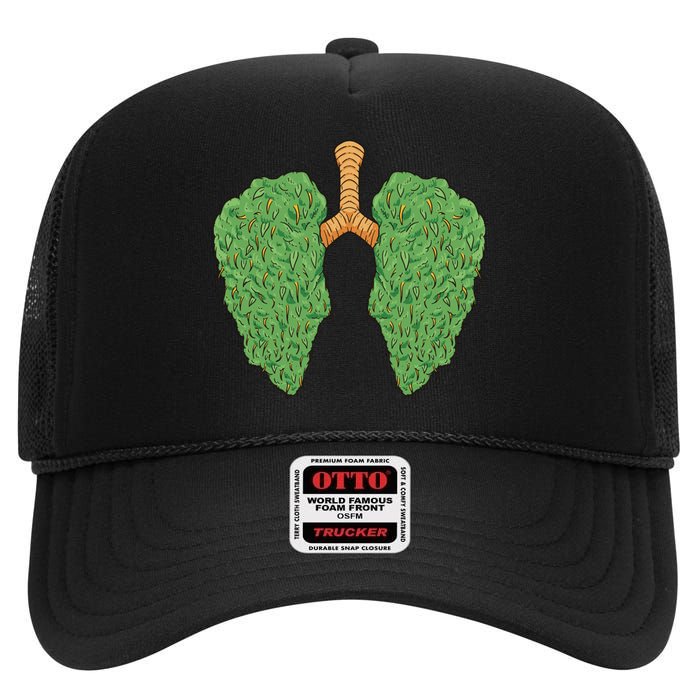 Weed Lung Marijuana Funny High Crown Mesh Back Trucker Hat