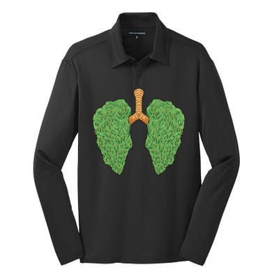 Weed Lung Marijuana Funny Silk Touch Performance Long Sleeve Polo