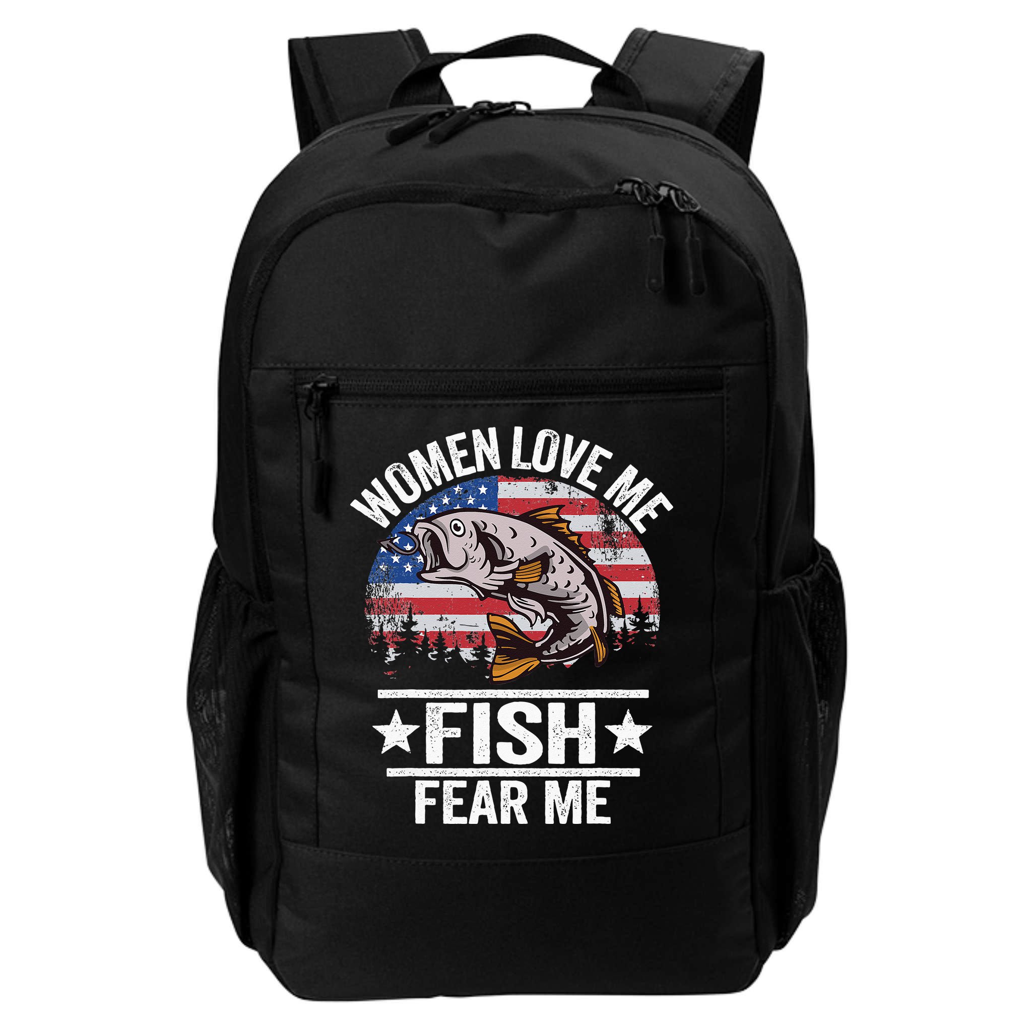 Women Love Me Fish Fear Me Men Vintage Funny Bass Fishing Backpack
