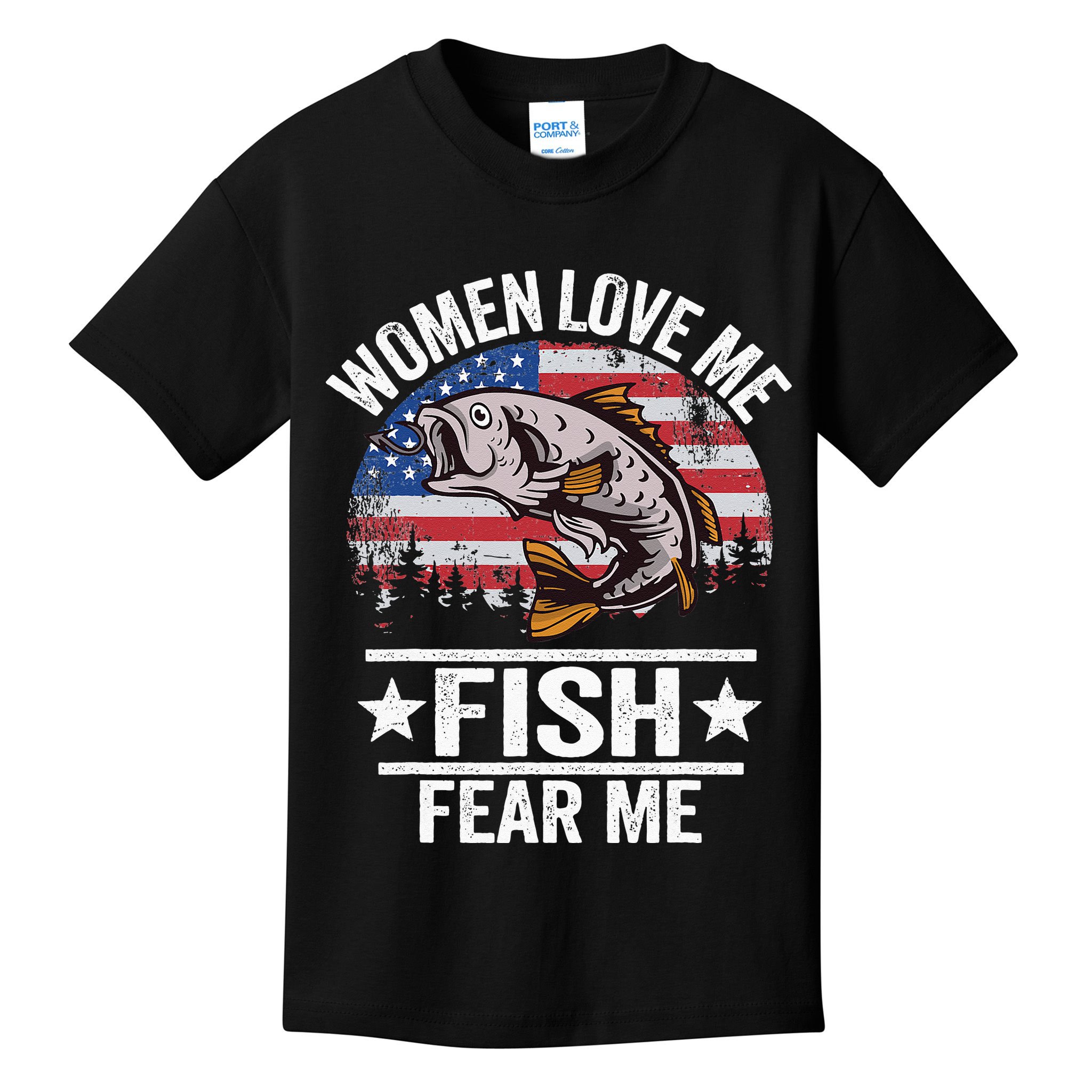 Women Love Me Fish Fear Me Men Vintage Funny Bass Fishing Kids T-Shirt