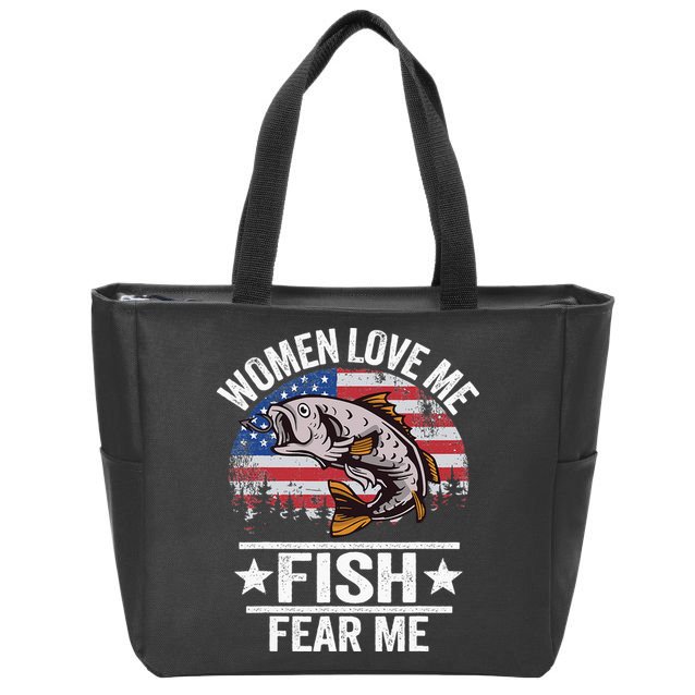 Women Love Me Fish Fear Me Men Vintage Funny Bass Fishing Zip Tote Bag