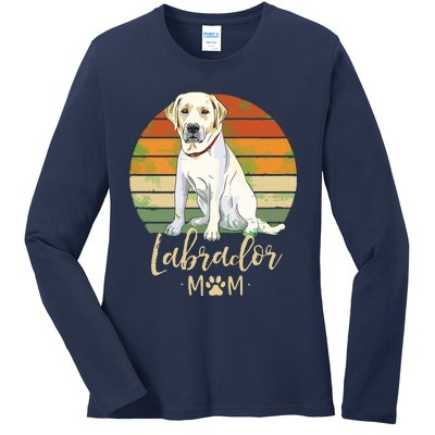 Womens Labrador Mom Retro Labrador Retriever Lover Gifts Dog Mama Ladies Long Sleeve Shirt