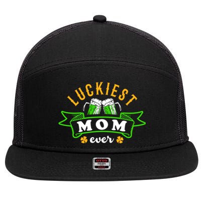 Wo's Luckiest Mom Ever Saint Patrick's Day Shamrock Irish Gift 7 Panel Mesh Trucker Snapback Hat