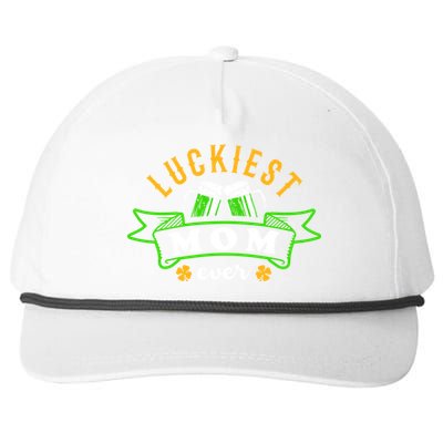 Wo's Luckiest Mom Ever Saint Patrick's Day Shamrock Irish Gift Snapback Five-Panel Rope Hat