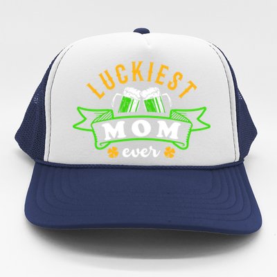 Wo's Luckiest Mom Ever Saint Patrick's Day Shamrock Irish Gift Trucker Hat