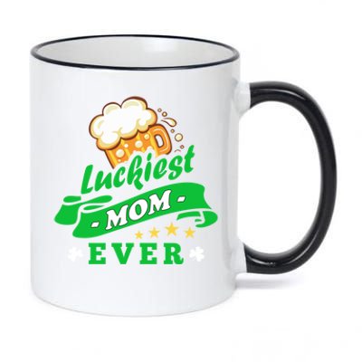 Wo's Luckiest Mom Ever Saint Patrick's Day Shamrock Irish Gift 11oz Black Color Changing Mug