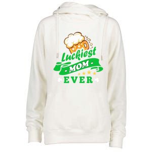 Wo's Luckiest Mom Ever Saint Patrick's Day Shamrock Irish Gift Womens Funnel Neck Pullover Hood