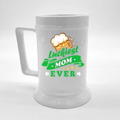 Wo's Luckiest Mom Ever Saint Patrick's Day Shamrock Irish Gift Beer Stein