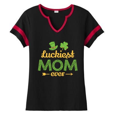 Wo's Luckiest Mom Ever Saint Patrick's Day Shamrock Irish Gift Ladies Halftime Notch Neck Tee