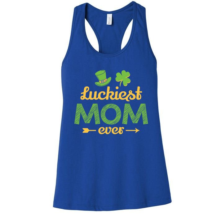 Wo's Luckiest Mom Ever Saint Patrick's Day Shamrock Irish Gift Women's Racerback Tank