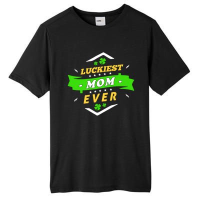 Wo's Luckiest Mom Ever Saint Patrick's Day Shamrock Irish Gift Tall Fusion ChromaSoft Performance T-Shirt