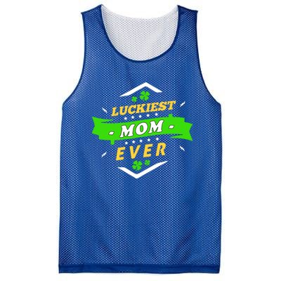 Wo's Luckiest Mom Ever Saint Patrick's Day Shamrock Irish Gift Mesh Reversible Basketball Jersey Tank