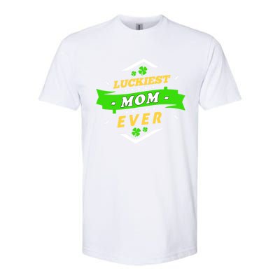 Wo's Luckiest Mom Ever Saint Patrick's Day Shamrock Irish Gift Softstyle® CVC T-Shirt