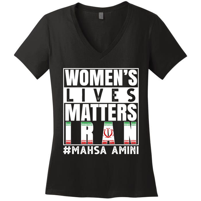 Women's Lives Matter Mahsa Amini Iran Support Women's V-Neck T-Shirt