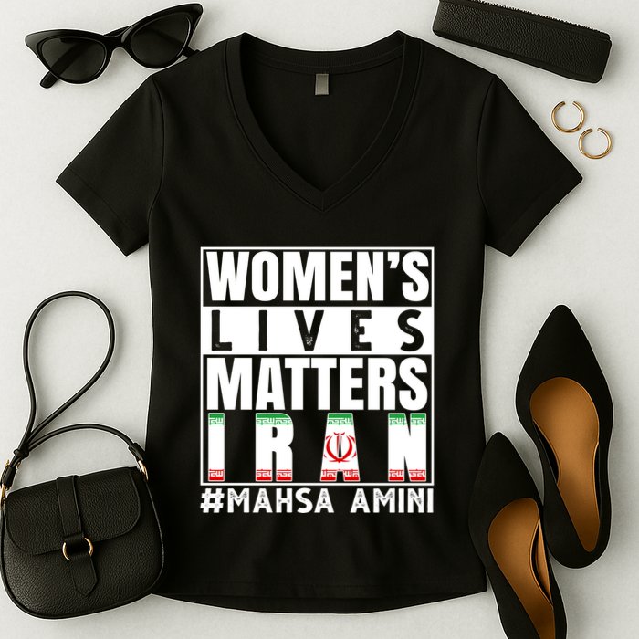 Women's Lives Matter Mahsa Amini Iran Support Women's V-Neck T-Shirt