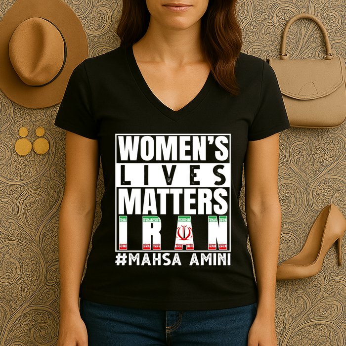 Women's Lives Matter Mahsa Amini Iran Support Women's V-Neck T-Shirt