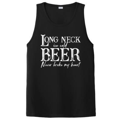 Womens Long Neck Ice Cold Beer Never Broke My Heart PosiCharge Competitor Tank