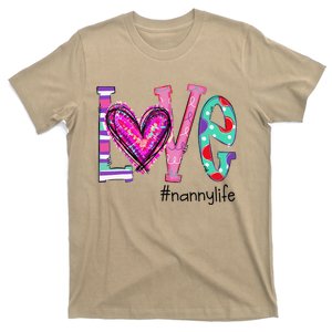 Womens Love Nanny Life Of Hearts Valentine's Day T-Shirt