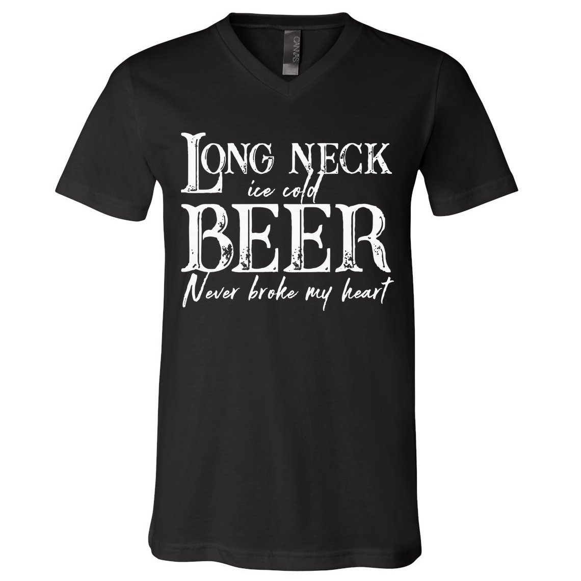 Womens Long Neck Ice Cold Beer Never Broke My Heart V-Neck T-Shirt