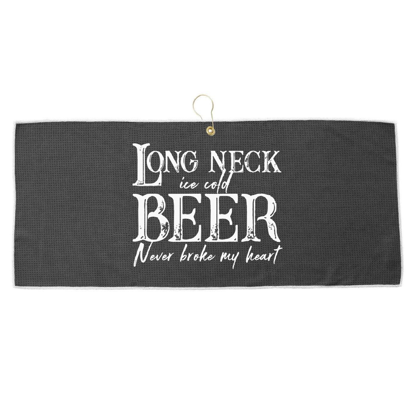 Womens Long Neck Ice Cold Beer Never Broke My Heart Large Microfiber Waffle Golf Towel