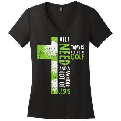 Whole Lot Of Jesus Golf Golfing Sport Lover Christian Women's V-Neck T-Shirt