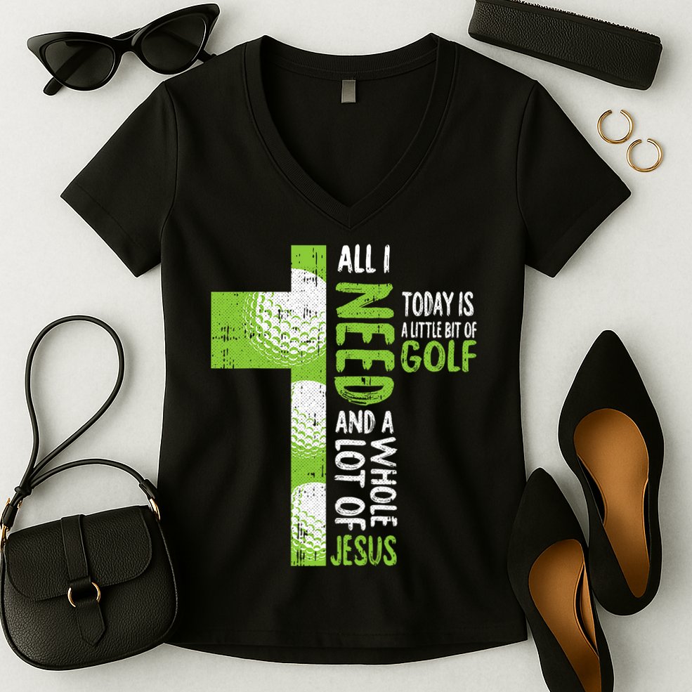 Whole Lot Of Jesus Golf Golfing Sport Lover Christian Women's V-Neck T-Shirt