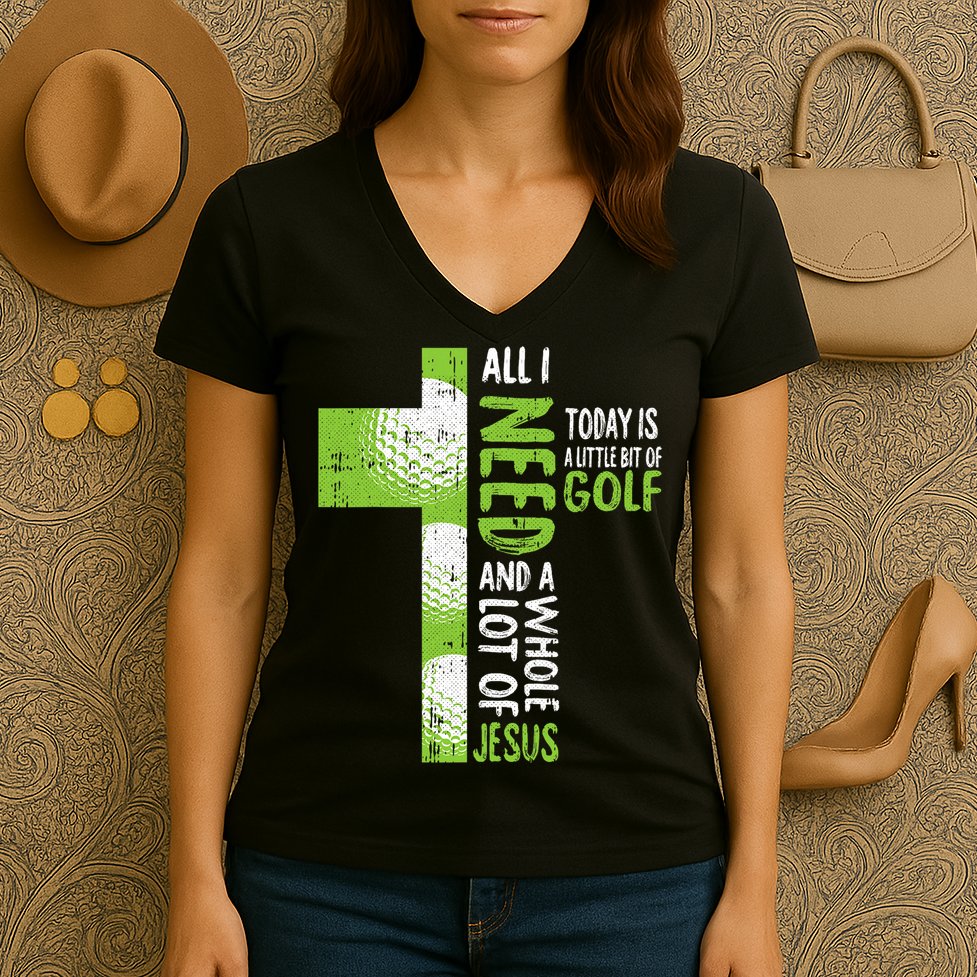 Whole Lot Of Jesus Golf Golfing Sport Lover Christian Women's V-Neck T-Shirt