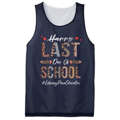 Womens Library Para Educator Happy Last Day Of School Funny Leopard Mesh Reversible Basketball Jersey Tank