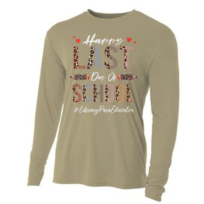 Womens Library Para Educator Happy Last Day Of School Funny Leopard Cooling Performance Long Sleeve Crew