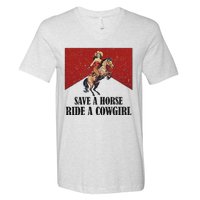 Western Lesbian Pride Save A Horse Ride A Cowgirl V-Neck T-Shirt