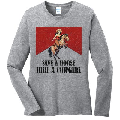 Western Lesbian Pride Save A Horse Ride A Cowgirl Ladies Long Sleeve Shirt