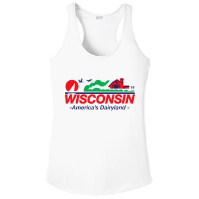 Wisconsin License Plate Americas Dairyland Ladies PosiCharge Competitor Racerback Tank