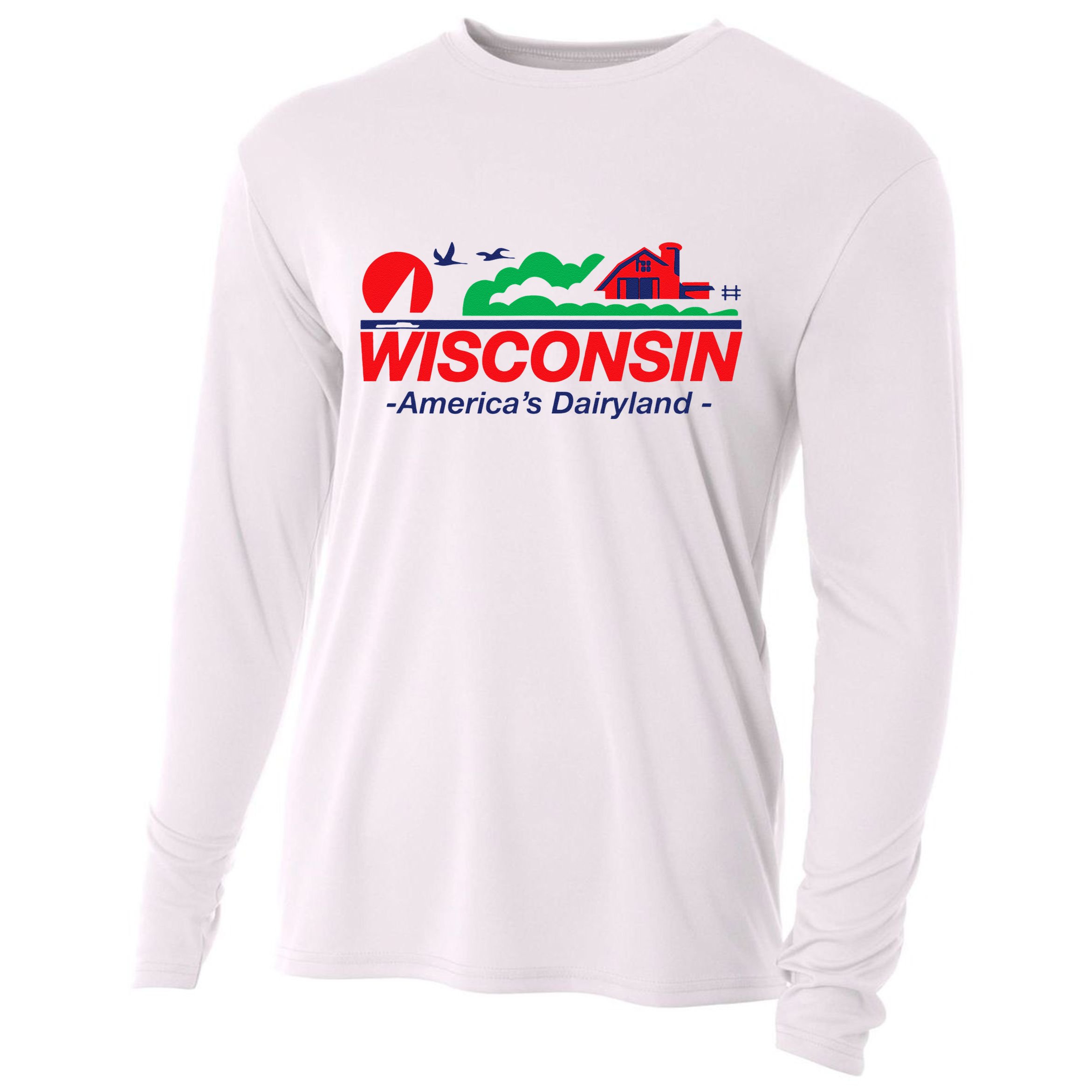 Wisconsin License Plate Americas Dairyland Cooling Performance Long Sleeve Crew
