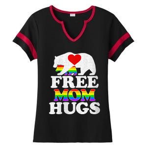 Wo Lgbtq Pride Mama Bear Free Mom Hugs Pride Gift Ladies Halftime Notch Neck Tee