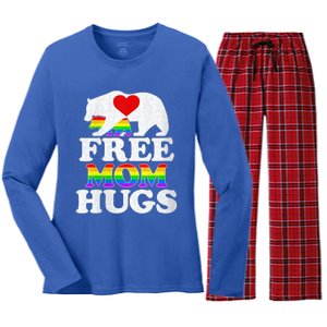 Wo Lgbtq Pride Mama Bear Free Mom Hugs Pride Gift Women's Long Sleeve Flannel Pajama Set 