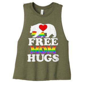 Wo Lgbtq Pride Mama Bear Free Mom Hugs Pride Gift Women's Racerback Cropped Tank