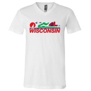 Wisconsin License Plate V-Neck T-Shirt