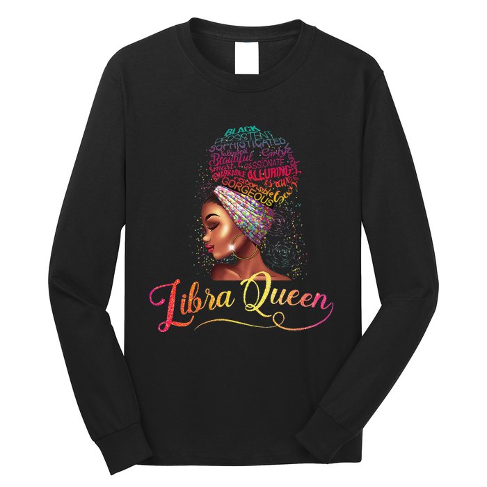 Wo Libra Queen Afro Wo September October Melanin Birthday Long Sleeve Shirt