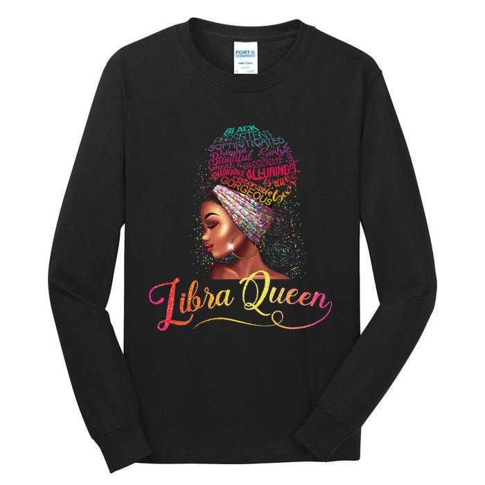 Wo Libra Queen Afro Wo September October Melanin Birthday Tall Long Sleeve T-Shirt