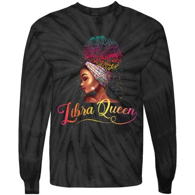 Wo Libra Queen Afro Wo September October Melanin Birthday Tie-Dye Long Sleeve Shirt