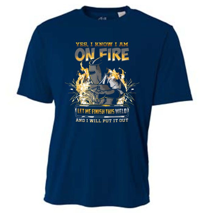 Welder Long Sleeve I Know I'm On Fire Funny Cooling Performance Crew T-Shirt